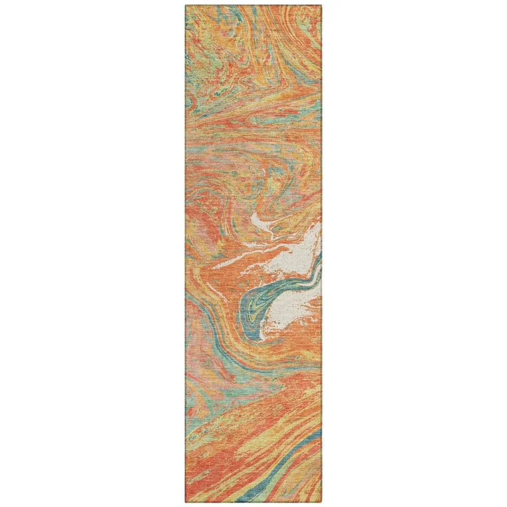 Malika Orange Washable Indoor-Outdoor Rug-Outdoor Rugs-LOOMLAN Rugs-2'3" x 7'6"-LOOMLAN