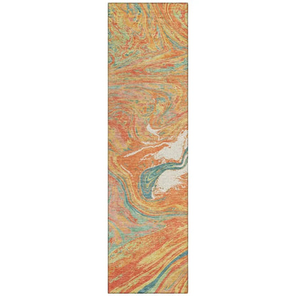 Malika Orange Washable Indoor-Outdoor Rug-Outdoor Rugs-LOOMLAN Rugs-2'3" x 7'6"-LOOMLAN