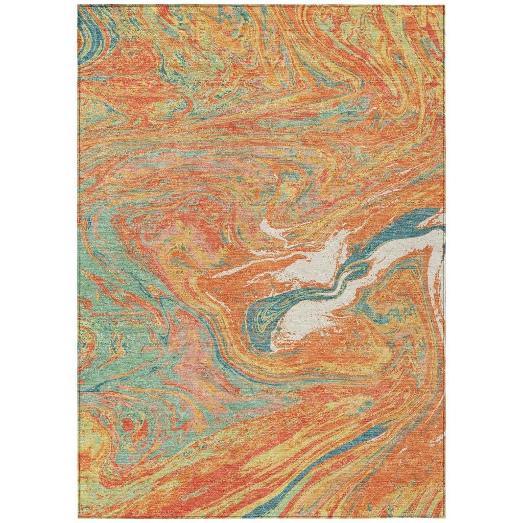 Malika Orange Washable Indoor-Outdoor Rug-Outdoor Rugs-LOOMLAN Rugs-2'6" x 3'10"-LOOMLAN