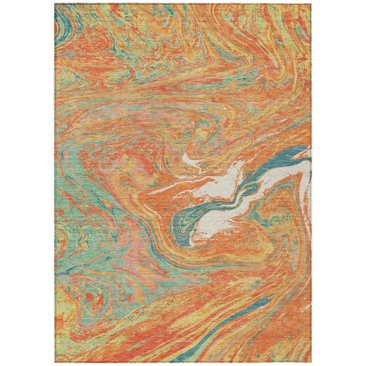 Malika Orange Washable Indoor-Outdoor Rug-Outdoor Rugs-LOOMLAN Rugs-2'6" x 3'10"-LOOMLAN