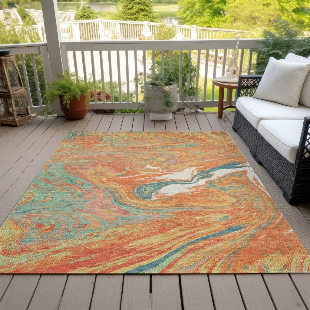 Malika Orange Washable Indoor-Outdoor Rug-Outdoor Rugs-LOOMLAN Rugs-LOOMLAN
