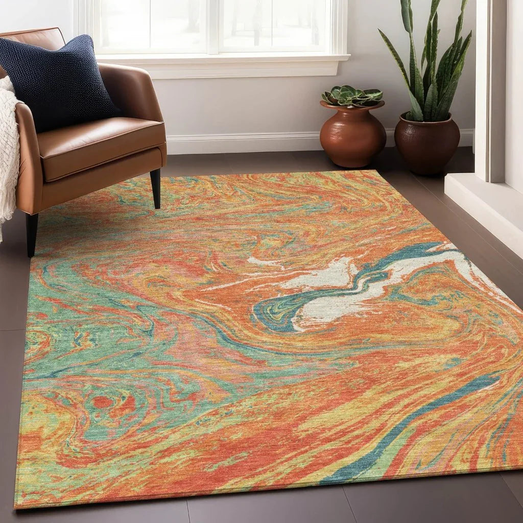 Malika Orange Washable Indoor-Outdoor Rug-Outdoor Rugs-LOOMLAN Rugs-LOOMLAN