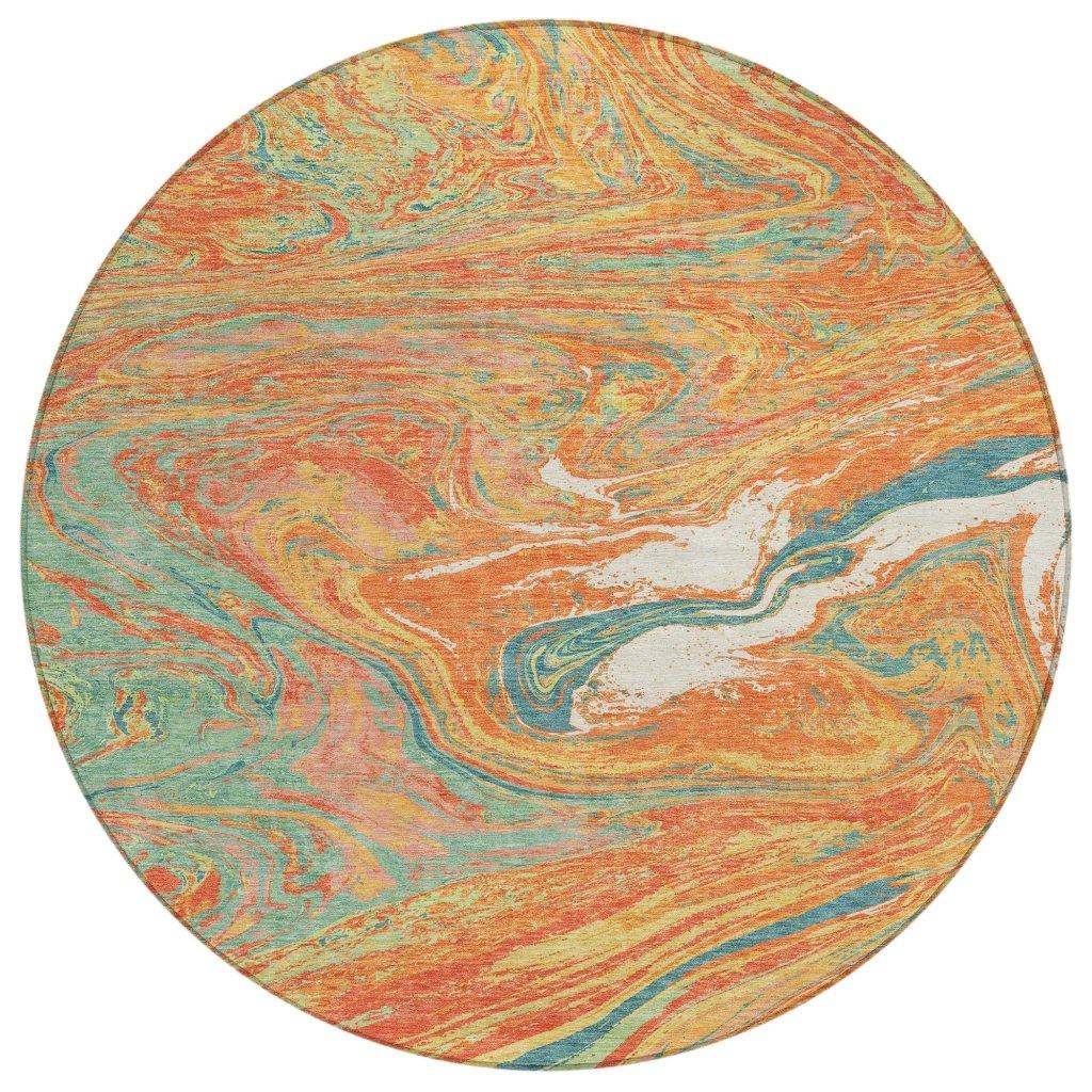 Malika Orange Washable Indoor-Outdoor Rug-Outdoor Rugs-LOOMLAN Rugs-8' x 8'-LOOMLAN