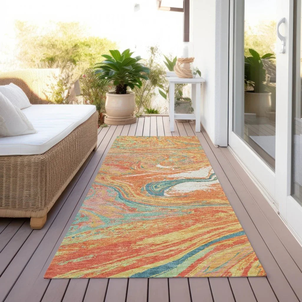 Malika Orange Washable Indoor-Outdoor Rug-Outdoor Rugs-LOOMLAN Rugs-LOOMLAN