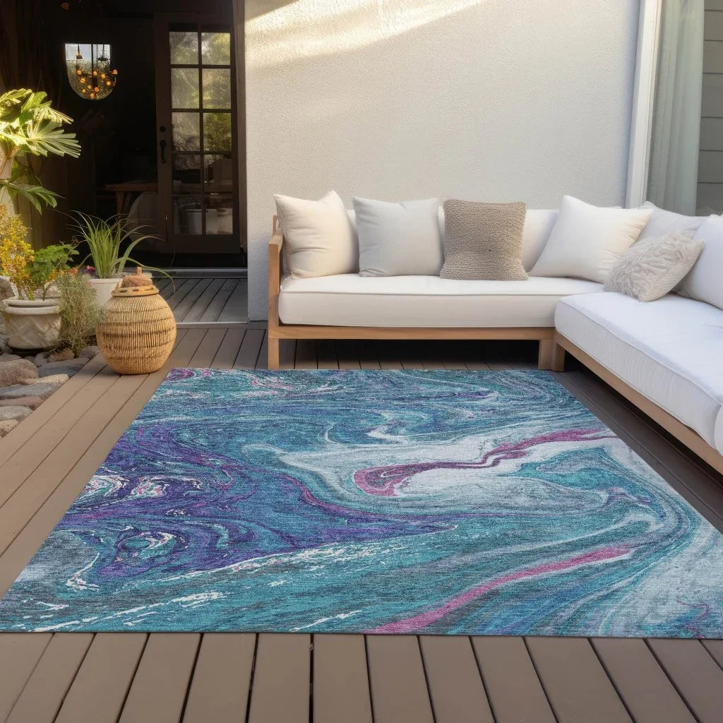 Malika Teal Washable Indoor-Outdoor Rug-Outdoor Rugs-LOOMLAN Rugs-LOOMLAN