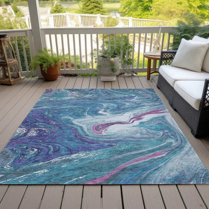 Malika Teal Washable Indoor-Outdoor Rug-Outdoor Rugs-LOOMLAN Rugs-LOOMLAN