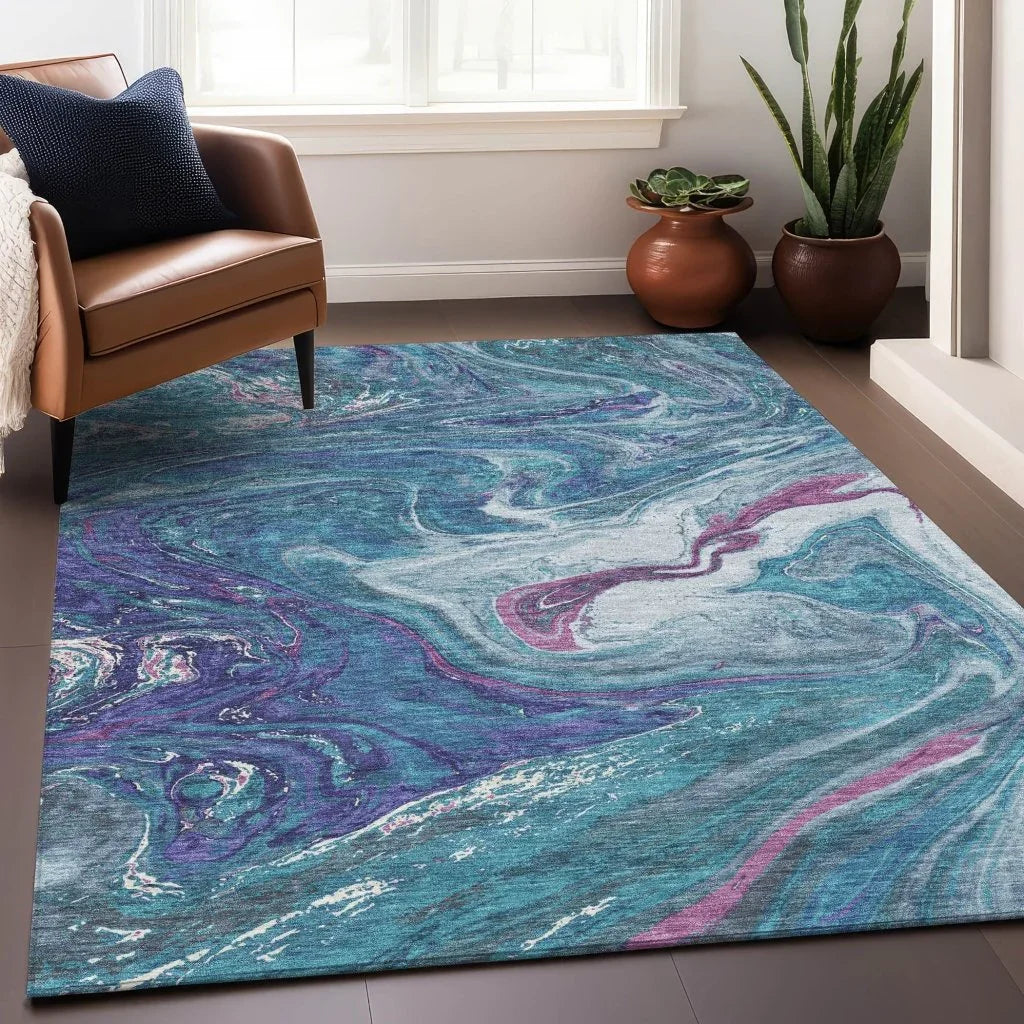 Malika Teal Washable Indoor-Outdoor Rug-Outdoor Rugs-LOOMLAN Rugs-LOOMLAN