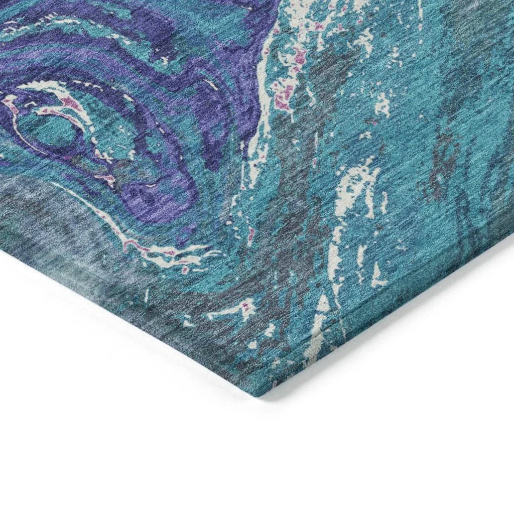 Malika Teal Washable Indoor-Outdoor Rug-Outdoor Rugs-LOOMLAN Rugs-LOOMLAN