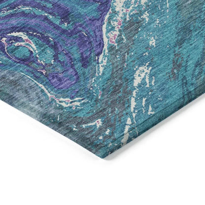 Malika Teal Washable Indoor-Outdoor Rug-Outdoor Rugs-LOOMLAN Rugs-LOOMLAN
