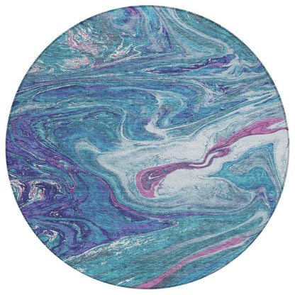 Malika Teal Washable Indoor-Outdoor Rug-Outdoor Rugs-LOOMLAN Rugs-8' x 8'-LOOMLAN