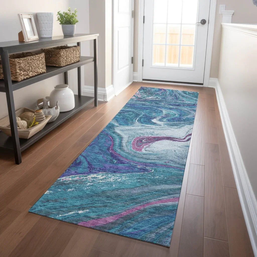 Malika Teal Washable Indoor-Outdoor Rug-Outdoor Rugs-LOOMLAN Rugs-LOOMLAN