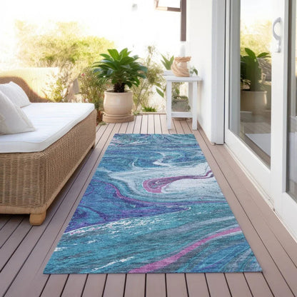 Malika Teal Washable Indoor-Outdoor Rug-Outdoor Rugs-LOOMLAN Rugs-LOOMLAN