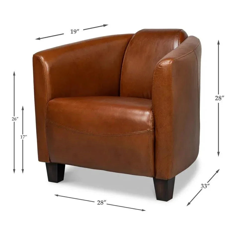 Mandy Arm Chair Retro Style Leather Club Chair - LOOMLAN - Sarreid - Club Chairs