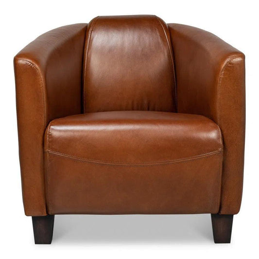 Mandy Arm Chair Retro Style Leather Club Chair - LOOMLAN - Sarreid - Club Chairs