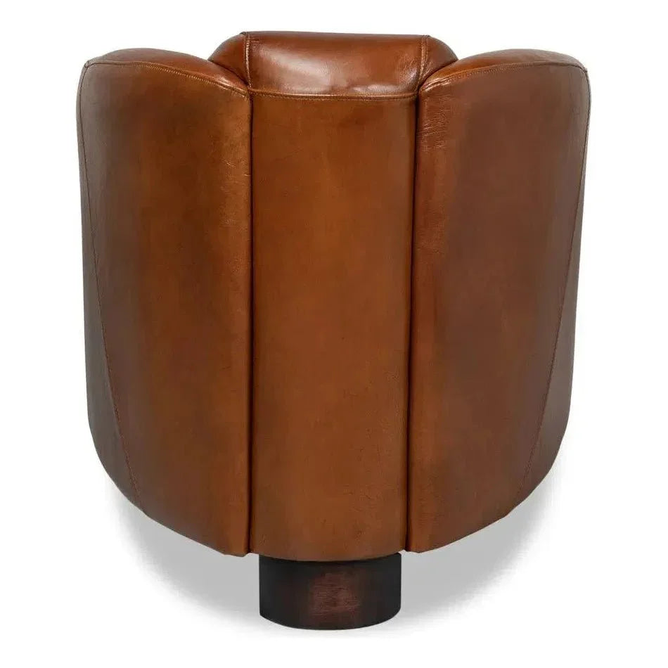 Mandy Arm Chair Retro Style Leather Club Chair - LOOMLAN - Sarreid - Club Chairs