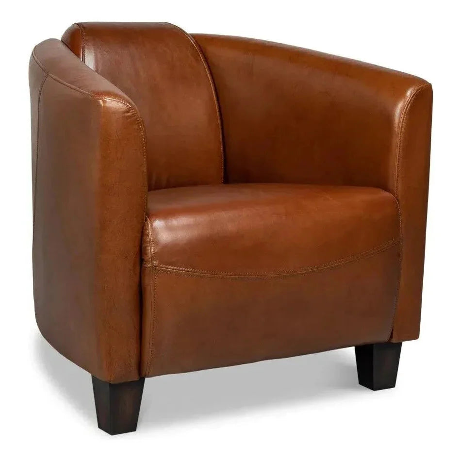 Mandy Arm Chair Retro Style Leather Club Chair - LOOMLAN - Sarreid - Club Chairs