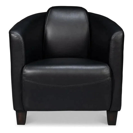Mandy Wood and Leather Black Arm Chair - LOOMLAN - Sarreid - Club Chairs