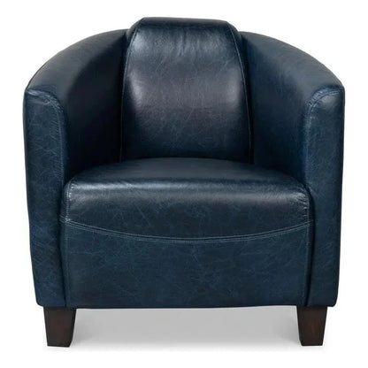 Mandy Wood and Leather Blue Arm Chair - LOOMLAN - Sarreid - Club Chairs