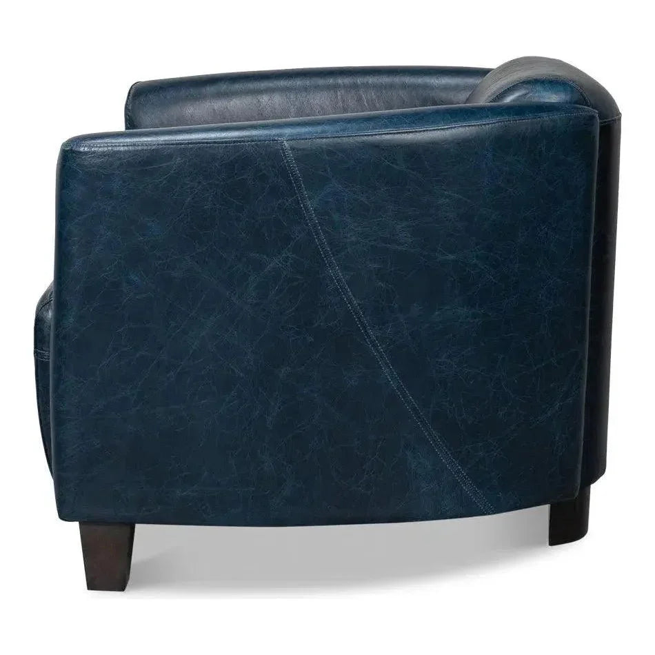 Mandy Wood and Leather Blue Arm Chair - LOOMLAN - Sarreid - Club Chairs