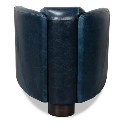 Mandy Wood and Leather Blue Arm Chair - LOOMLAN - Sarreid - Club Chairs