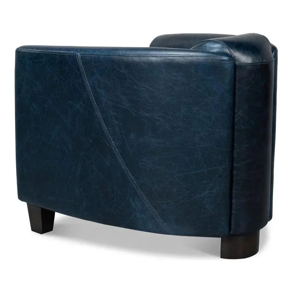 Mandy Wood and Leather Blue Arm Chair - LOOMLAN - Sarreid - Club Chairs