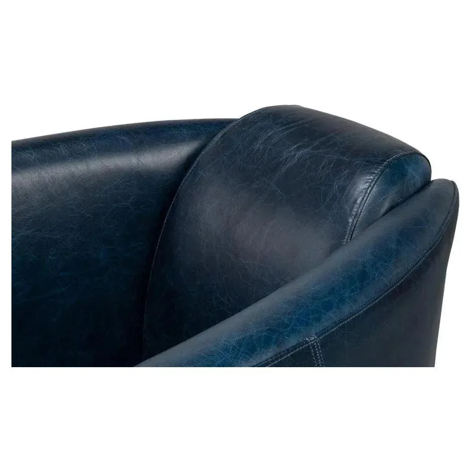 Mandy Wood and Leather Blue Arm Chair - LOOMLAN - Sarreid - Club Chairs