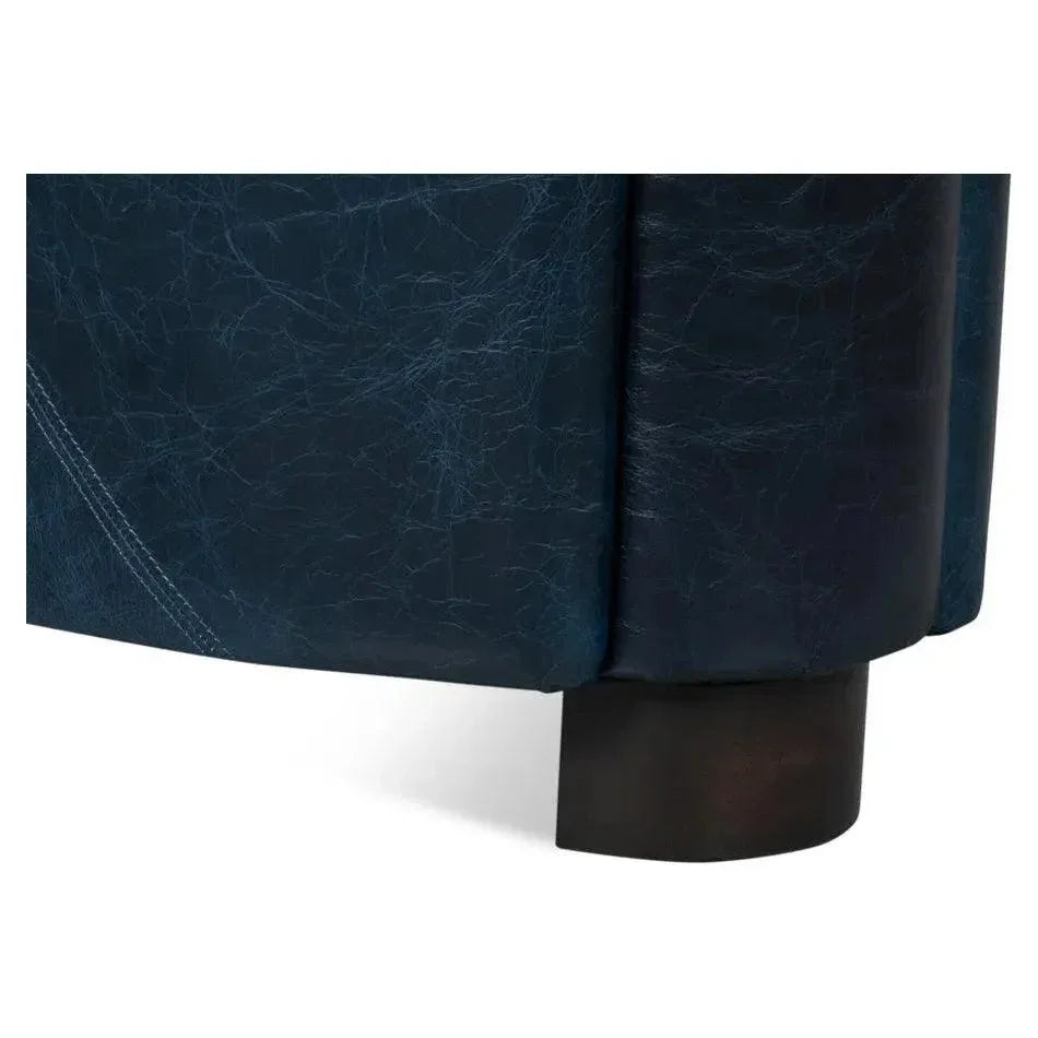 Mandy Wood and Leather Blue Arm Chair - LOOMLAN - Sarreid - Club Chairs