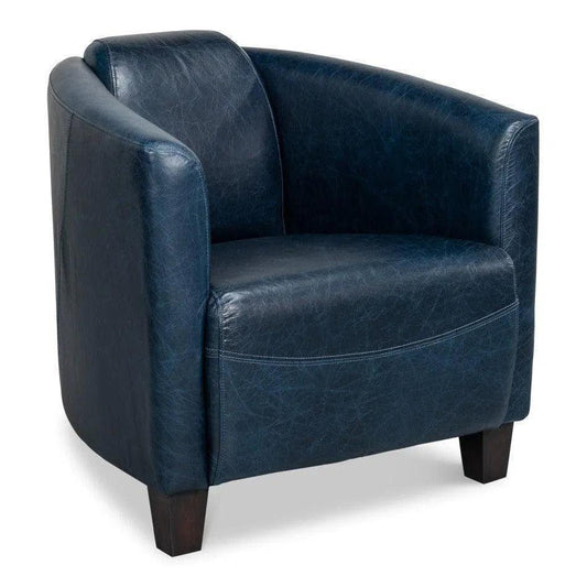 Mandy Wood and Leather Blue Arm Chair - LOOMLAN - Sarreid - Club Chairs