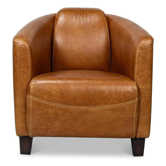 Mandy Wood and Leather Brown Arm Chair - LOOMLAN - Sarreid - Club Chairs