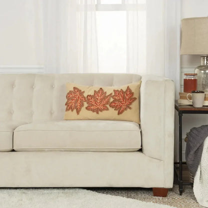 Maple Leaf Beige Lumbar Decorative Pillow - LOOMLAN - LOOMLAN - Throw Pillows