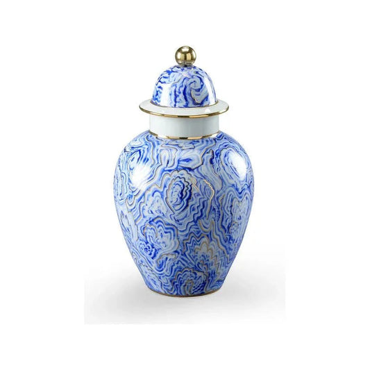 Marbleized Covered White Glazed Porcelain Urn - LOOMLAN - Chelsea House - Vases & Jars
