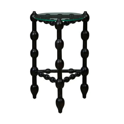 Marcos Glass Topped Wooden Round End Table - LOOMLAN - Furniture Classics - Side Tables