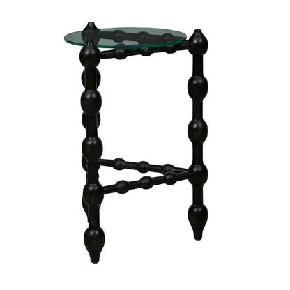 Marcos Glass Topped Wooden Round End Table - LOOMLAN - Furniture Classics - Side Tables