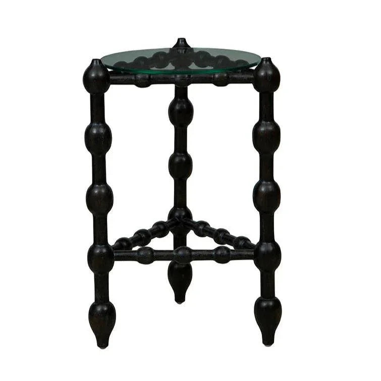Marcos Glass Topped Wooden Round End Table - LOOMLAN - Furniture Classics - Side Tables