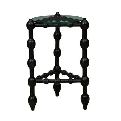 Marcos Glass Topped Wooden Round End Table - LOOMLAN - Furniture Classics - Side Tables