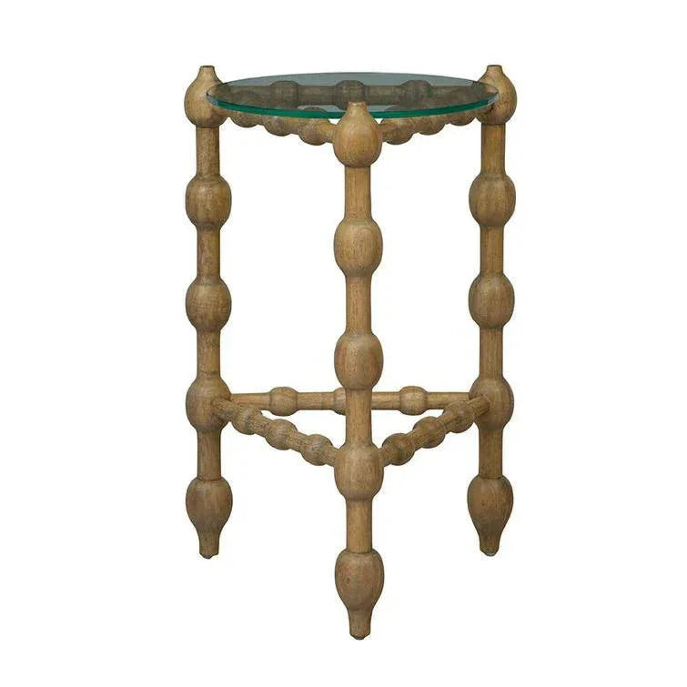 Marcos Glass Topped Wooden Round End Table - LOOMLAN - Furniture Classics - Side Tables