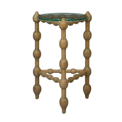 Marcos Glass Topped Wooden Round End Table - LOOMLAN - Furniture Classics - Side Tables