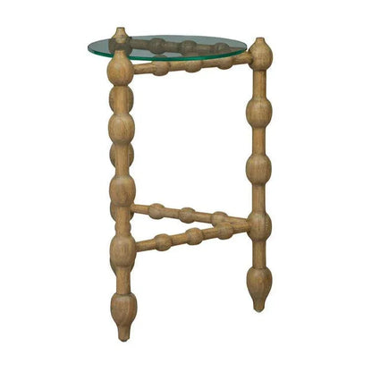 Marcos Glass Topped Wooden Round End Table - LOOMLAN - Furniture Classics - Side Tables