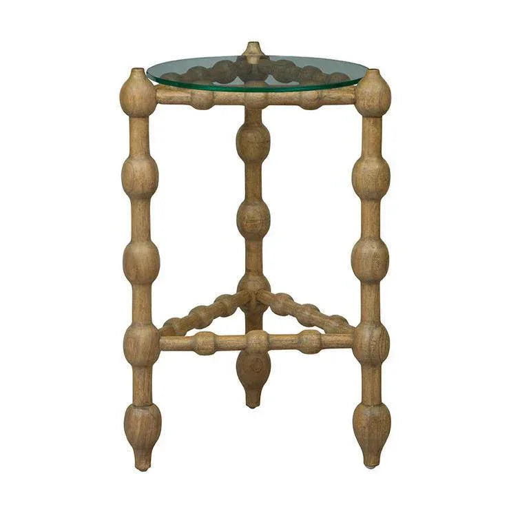 Marcos Glass Topped Wooden Round End Table - LOOMLAN - Furniture Classics - Side Tables