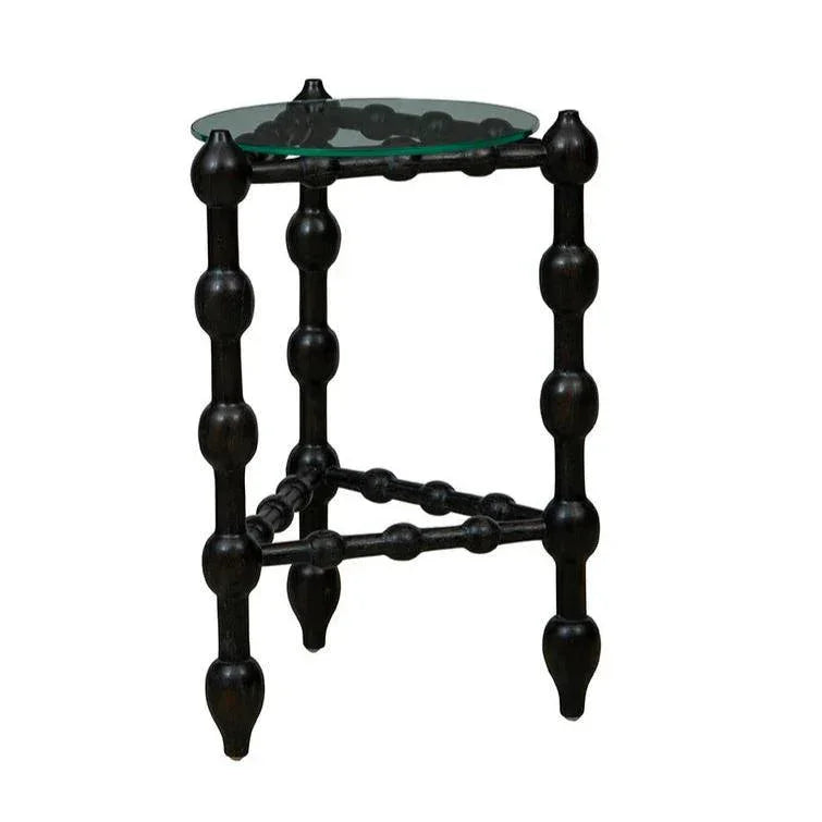 Marcos Glass Topped Wooden Round End Table - LOOMLAN - Furniture Classics - Side Tables