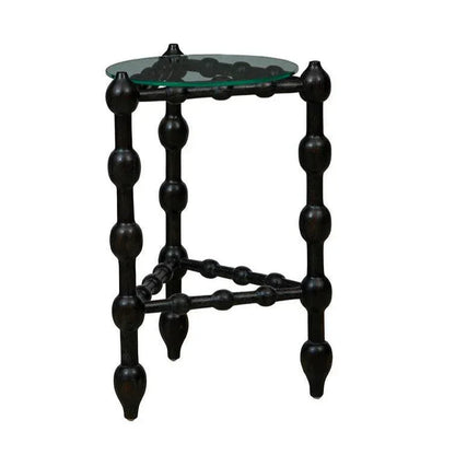 Marcos Glass Topped Wooden Round End Table - LOOMLAN - Furniture Classics - Side Tables