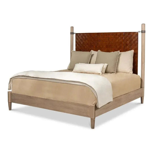 Marcus King Bed Frame Brown Leather - LOOMLAN - Sarreid - Beds