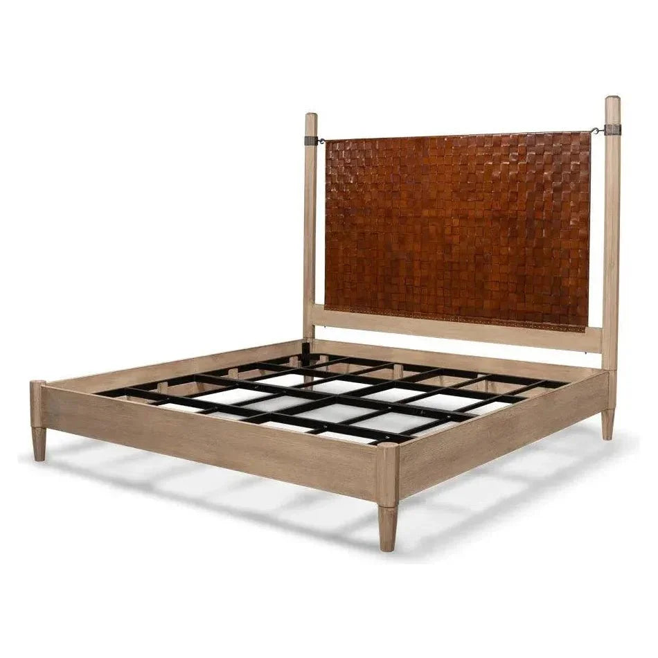Marcus King Bed Frame Brown Leather - LOOMLAN - Sarreid - Beds