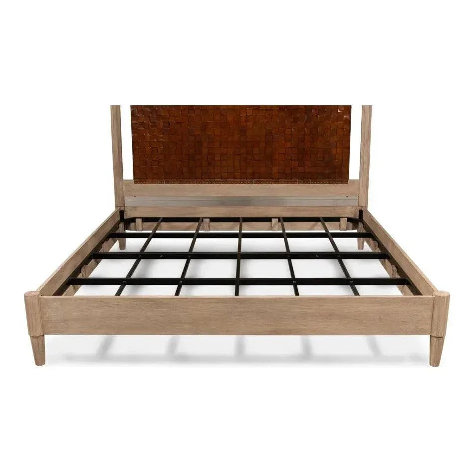 Marcus King Bed Frame Brown Leather - LOOMLAN - Sarreid - Beds