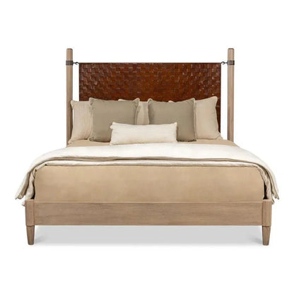 Marcus King Bed Frame Brown Leather - LOOMLAN - Sarreid - Beds