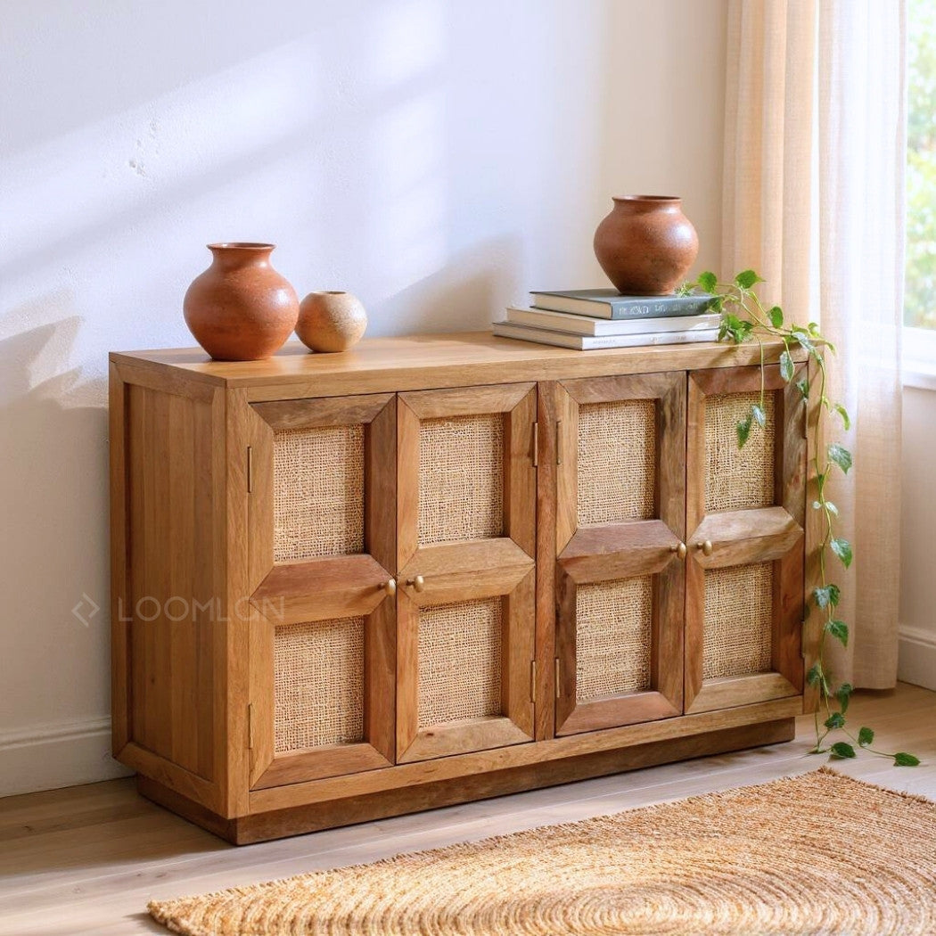 Marentha Four Doors Natural Wooden Sideboard