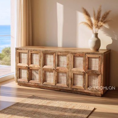 Marentha Six Doors Natural Wooden Sideboard