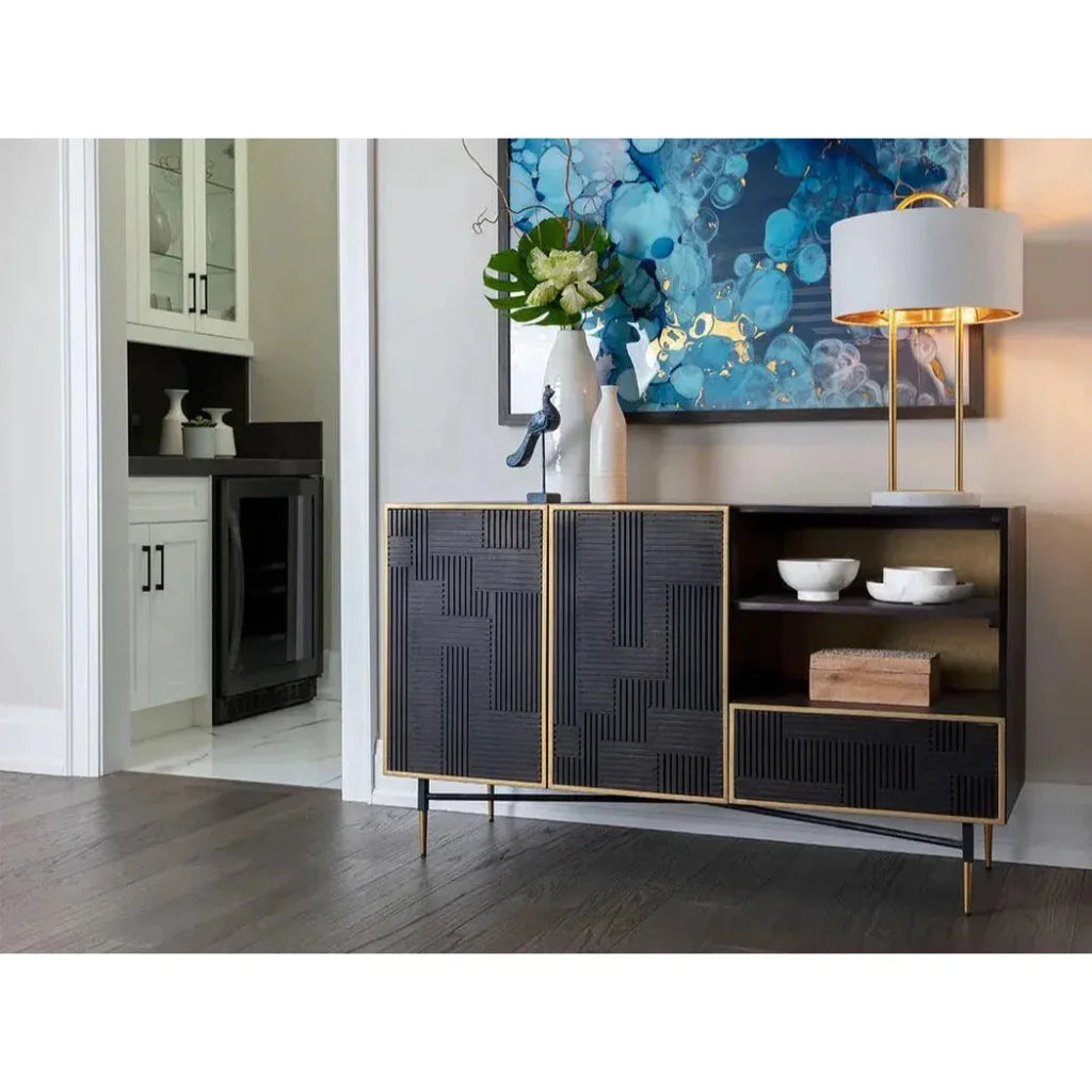 Markwood Sideboard Brass Dark Brown Ample Storage - LOOMLAN - SUNPAN - Sideboards