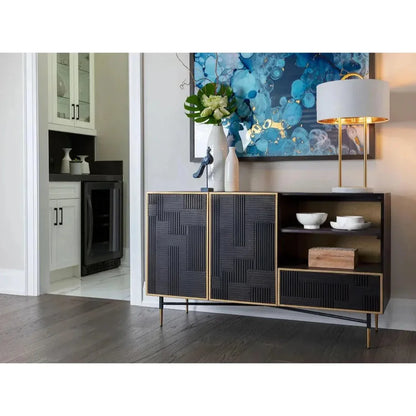 Markwood Sideboard Brass Dark Brown Ample Storage - LOOMLAN - SUNPAN - Sideboards