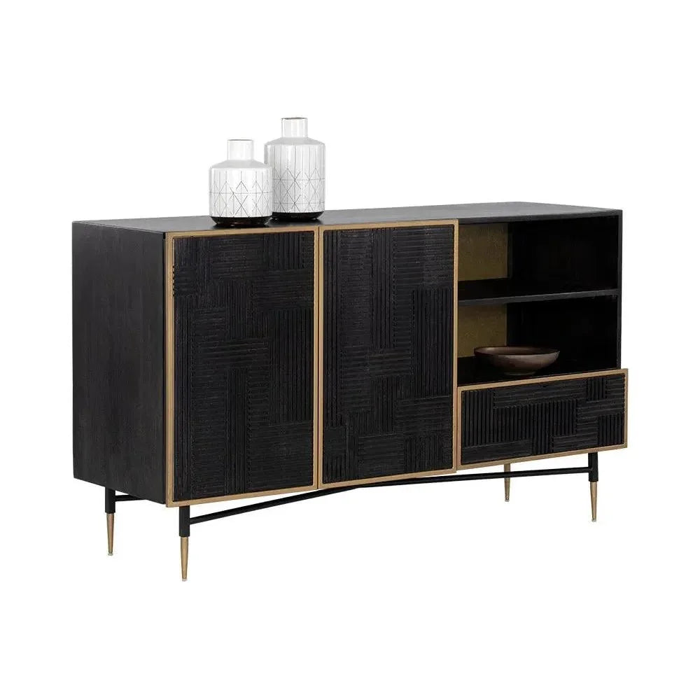 Markwood Sideboard Brass Dark Brown Ample Storage - LOOMLAN - SUNPAN - Sideboards